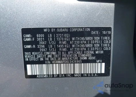 2020 Subaru Ascent Limited из США, поврежденный, VIN 4S4WMAPD6L3426965